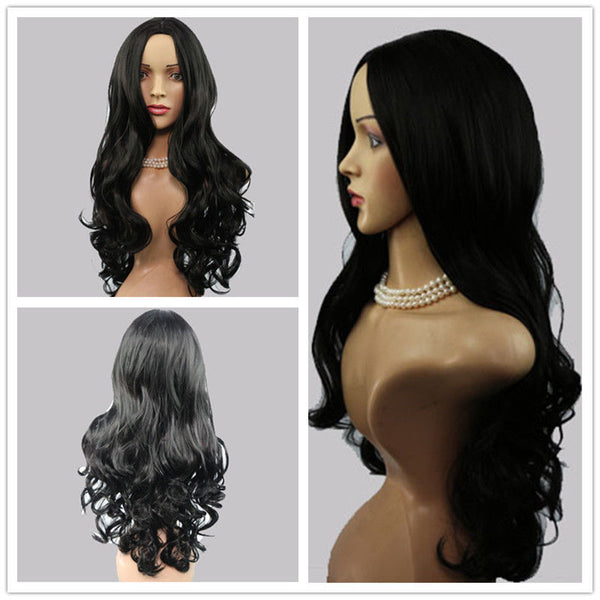 Trendy Women wig Heat Resistant Long Curly Hair Cosplay Costume Black Full Wigs