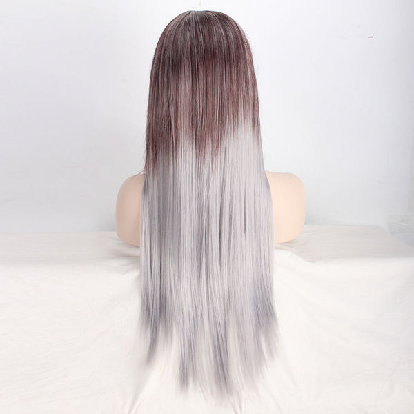 Women's Long Straight Full Wig Heat Resistant Hair Brown Ombre Grey Party Wigs