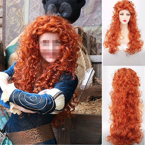 Long Wig Curly Wavy Orange Hair Heat Resistant Women Cosplay Wigs