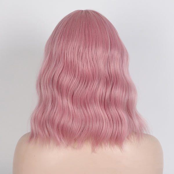 Fashion Women Wig Pink Curly Wavy Shoulder Length Hair Cosplay Costume Full Wigs
