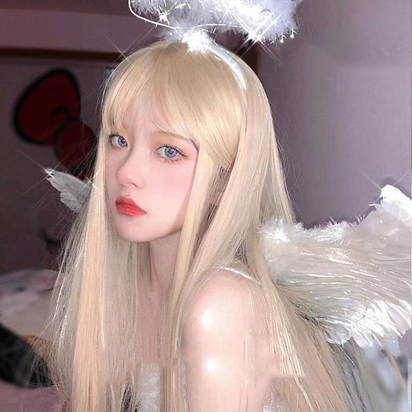 Daily Wigs Long Full Headgear Japanese Lolita Long Straight Hair headgear Comic Role Wig Set