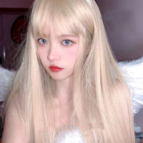 Daily Wigs Long Full Headgear Japanese Lolita Long Straight Hair headgear Comic Role Wig Set