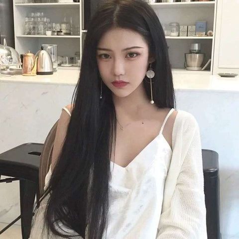 Cute Sweet Women Long Straight Hair Full Headgear Modeling Fashion Head Wigs