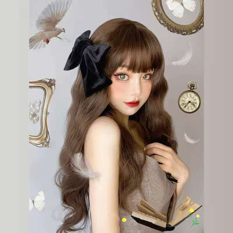 Cute Sweet Corn Perm Face Women Long Wave Curly Hair Full Headgear Modeling Fashion Head Wigs