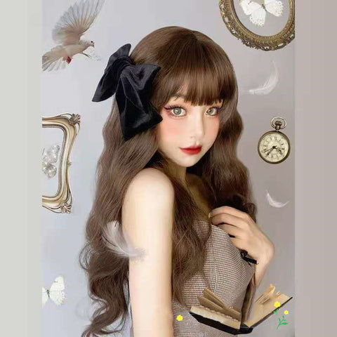 Cute Sweet Corn Perm Face Women Long Wave Curly Hair Full Headgear Modeling Fashion Head Wigs