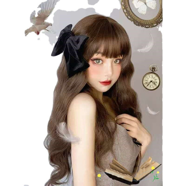Cute Sweet Corn Perm Face Women Long Wave Curly Hair Full Headgear Modeling Fashion Head Wigs