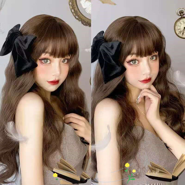 Cute Sweet Corn Perm Face Women Long Wave Curly Hair Full Headgear Modeling Fashion Head Wigs