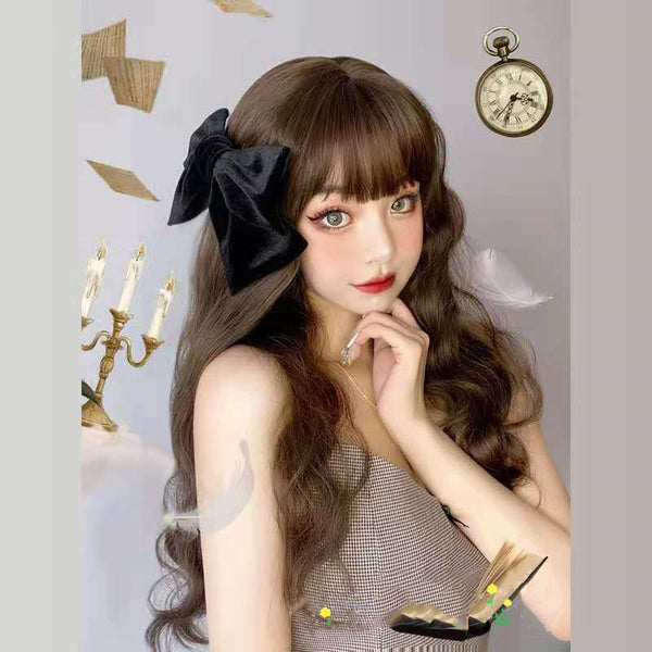 Cute Sweet Corn Perm Face Women Long Wave Curly Hair Full Headgear Modeling Fashion Head Wigs
