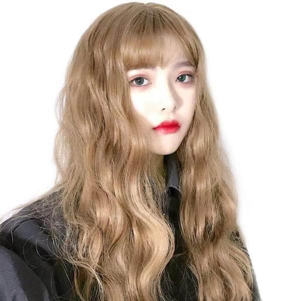 Cute Sweet Women blue gray Long Wave Curly Hair Full Headgear Fashion Head Wigs