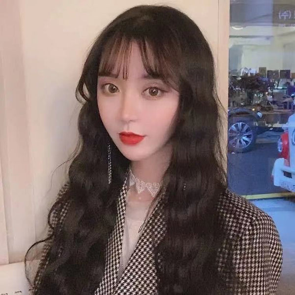 Cute Sweet Women blue gray Long Wave Curly Hair Full Headgear Fashion Head Wigs