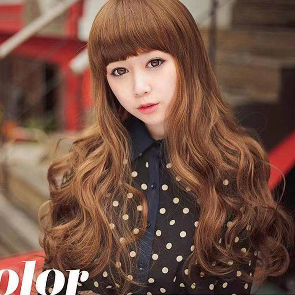 High Quality Soft Slanted Bangs Long Curly Hair Beauty Women Party Wig Wigs