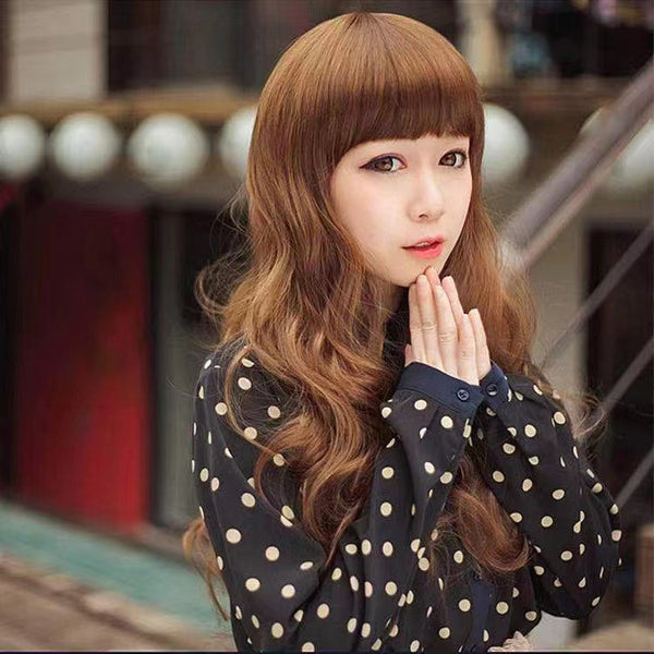 High Quality Soft Slanted Bangs Long Curly Hair Beauty Women Party Wig Wigs