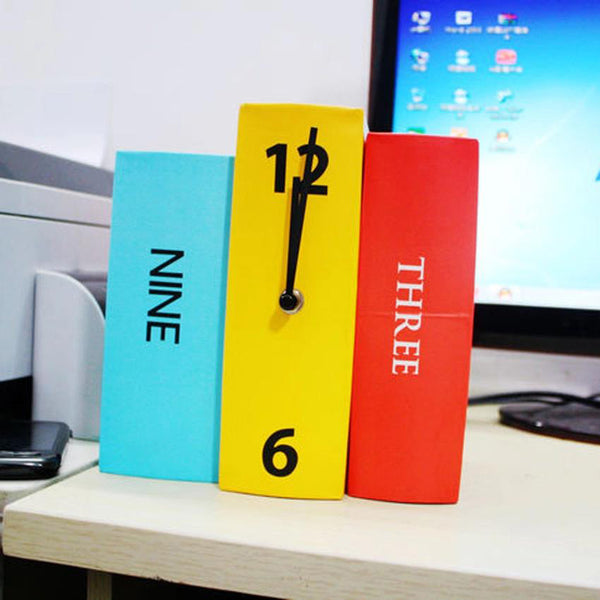 3 Colored Colorful Battery Operated 3D Book Design Modern Shelf Table Clock