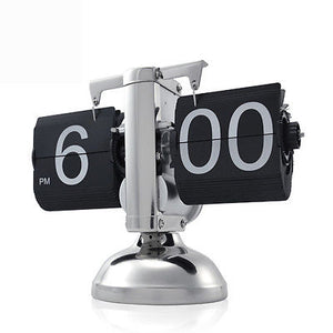 Retro Flip Down Desk Special Time Big Clock Metal Stand Internal Gear Operated