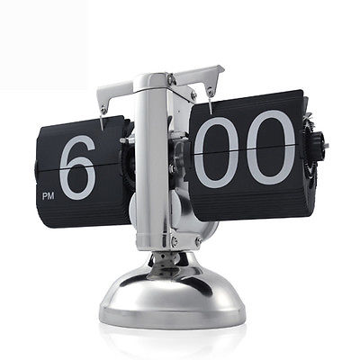 Retro Flip Down Desk Special Time Big Clock Metal Stand Internal Gear Operated