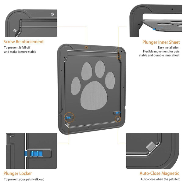 Pet Screen Door Automatic Lock Pets exit for Dog Door Outdoor Screen 12"x 14"