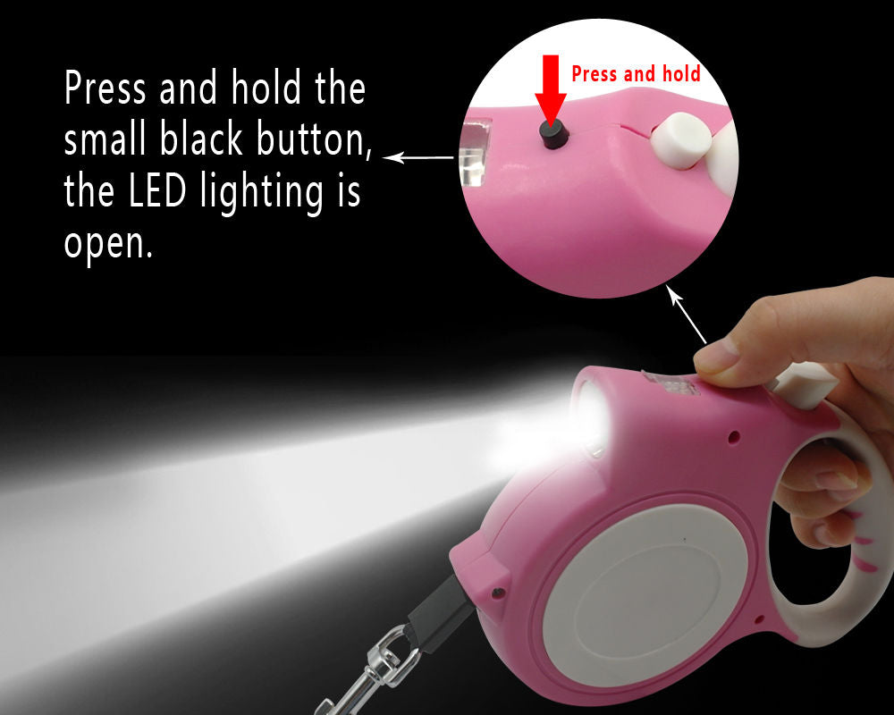 5 Meter Retractable Night Safety Dog Lead Light Extendable Puppy Auto Leash Belt