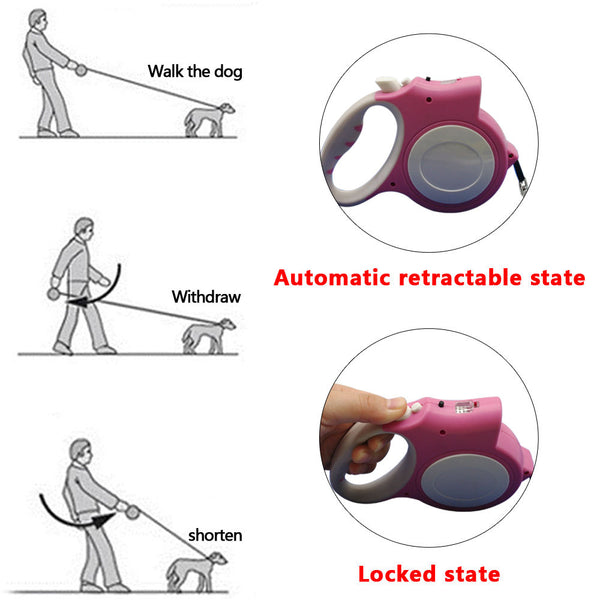 5 Meter Retractable Night Safety Dog Lead Light Extendable Puppy Auto Leash Belt