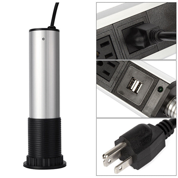 Pull Pop Up Power Outlet 5 US Plug 2 USB Socket Kitchen Worktop Desk USB Sockets