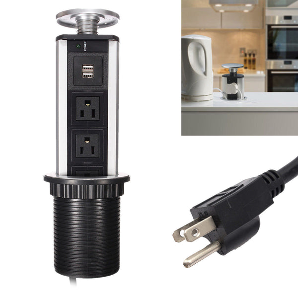 Pull Pop Up Power Outlet 5 US Plug 2 USB Socket Kitchen Worktop Desk USB Sockets