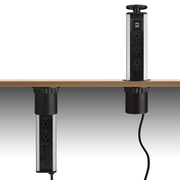 Pull Pop Up Power Outlet 5 US Plug 2 USB Socket Kitchen Worktop Desk USB Sockets
