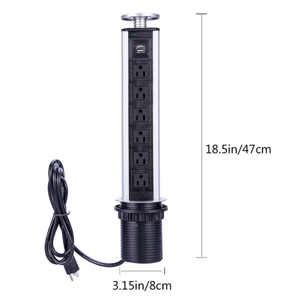 Pull Pop Up Power Outlet 5 US Plug 2 USB Socket Kitchen Worktop Desk USB Sockets