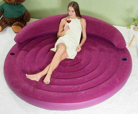 Round Soft Double Folding Inflatable Chair Air Sofa Cushion Couch Bed w/ pump