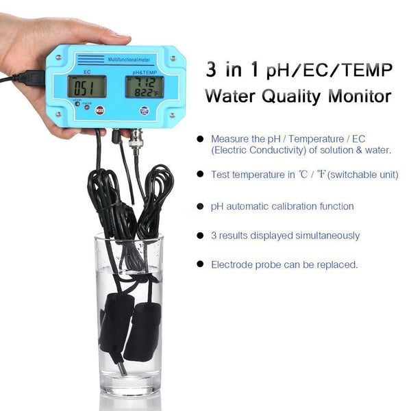 pH EC Temperature Meter Water Detector Digital LCD Water Quality Monitor Tester