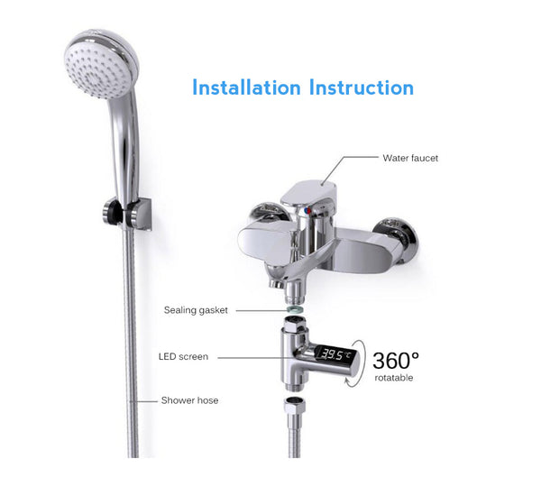 LED Bath Water Pipe Digital Temperature Shower Thermometer Self Generating Meter