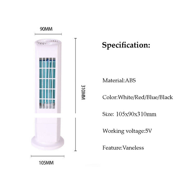 Mini Portable USB Cooling Air Conditioner Purifier Tower Bladeless Desk Room Fan