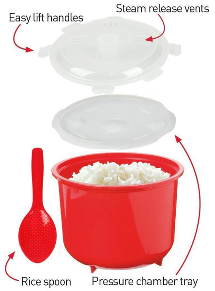 Microwave Rice Steamer With Spoon Cooking Bowl Lid Lock Kitchen Cooker 2.6L