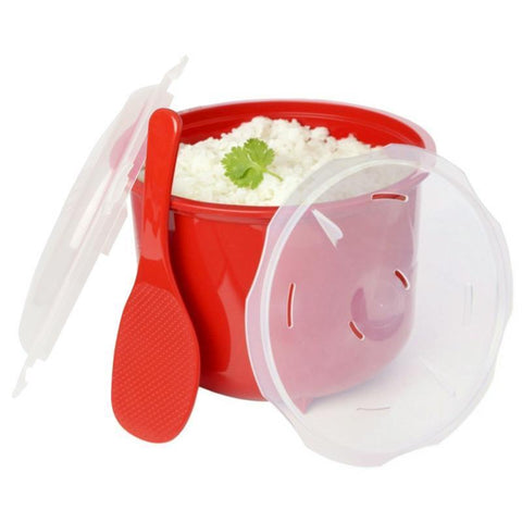 Microwave Rice Steamer With Spoon Cooking Bowl Lid Lock Kitchen Cooker 2.6L