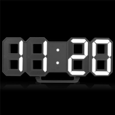 3D Modern Design Digital LED Wall Time Clock Alarm Table White 24 Hour Display