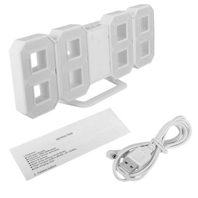 3D Modern Design Digital LED Wall Time Clock Alarm Table White 24 Hour Display