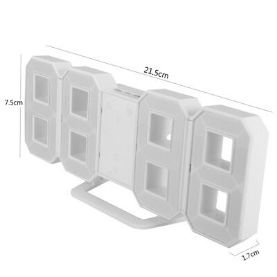 3D Modern Design Digital LED Wall Time Clock Alarm Table White 24 Hour Display