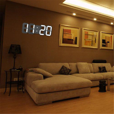 3D Modern Design Digital LED Wall Time Clock Alarm Table White 24 Hour Display