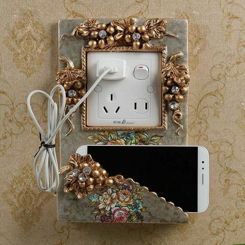 Switch On Wall Socket Frame Cover Resin Mobile Phone Sticker Holder Furnishing