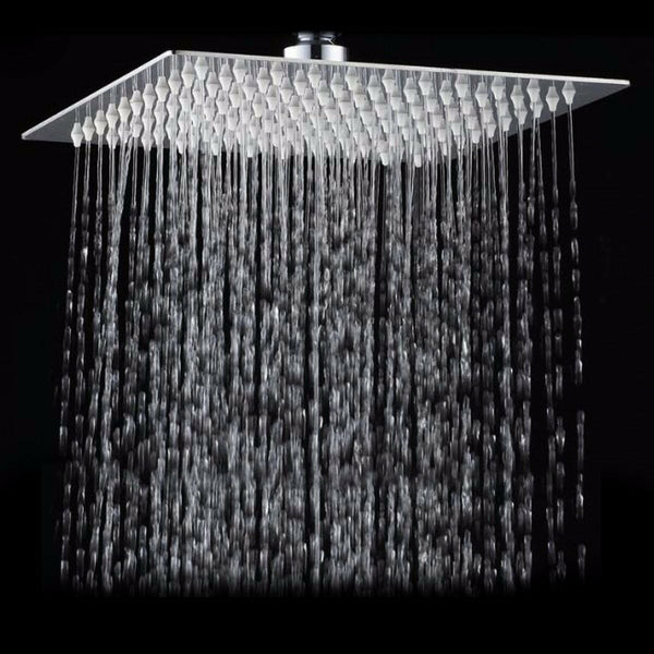 12" Square Stainless Steel Rain Bath Shower Head Rainfall Bathroom Top Sprayer