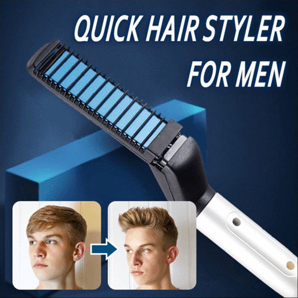 Men Curly Straight Hair Styling Curler Straightener Iron Quick Hair Styler Comb