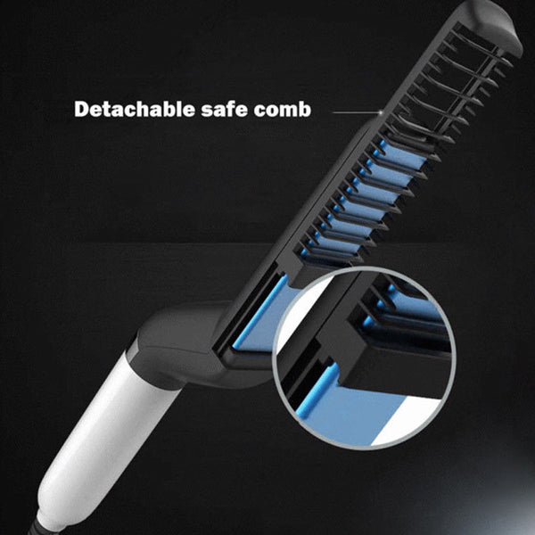 Men Curly Straight Hair Styling Curler Straightener Iron Quick Hair Styler Comb