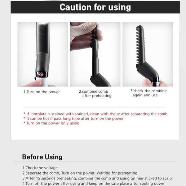 Men Curly Straight Hair Styling Curler Straightener Iron Quick Hair Styler Comb