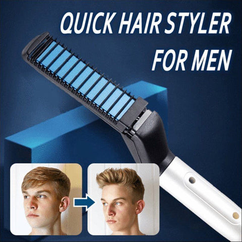 Men Curly Straight Hair Styling Curler Straightener Iron Quick Hair Styler Comb