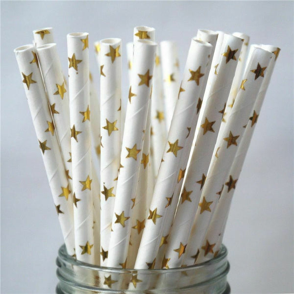 Silver Star Foil Striped Paper Straws Paper Straws Silver Foil Strip