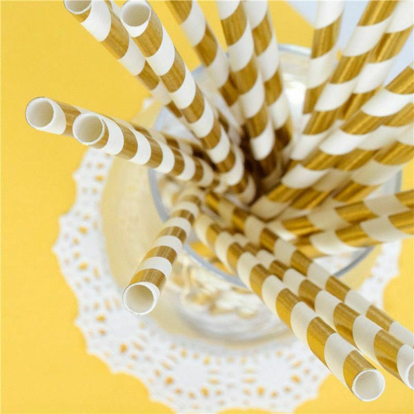 Silver Star Foil Striped Paper Straws Paper Straws Silver Foil Strip