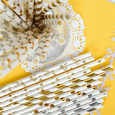Silver Star Foil Striped Paper Straws Paper Straws Silver Foil Strip