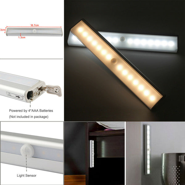 12 LED PIR Portable Wireless Motion Sensor Closet Cabinet Night Light Lamp Stick