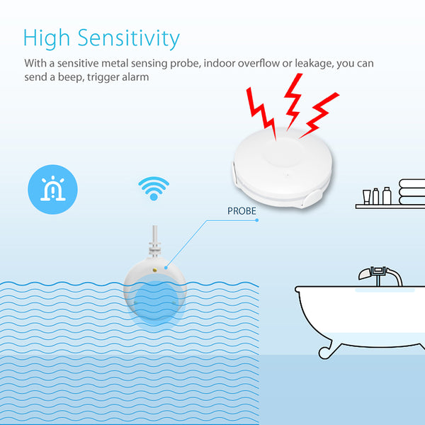 Smart WiFi Water Sensor Flood Leak Detector Alarm APP Alert Notification Water