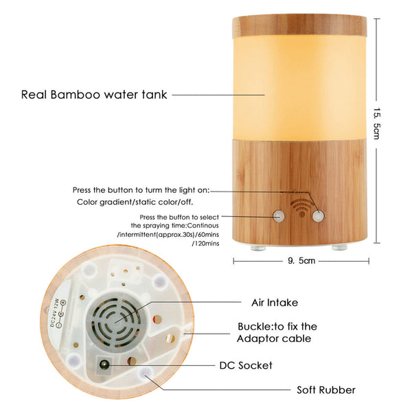 Smart Colorful LED WiFi Ultrasonic Home Aroma Humidifier Bamboo Air Diffuser