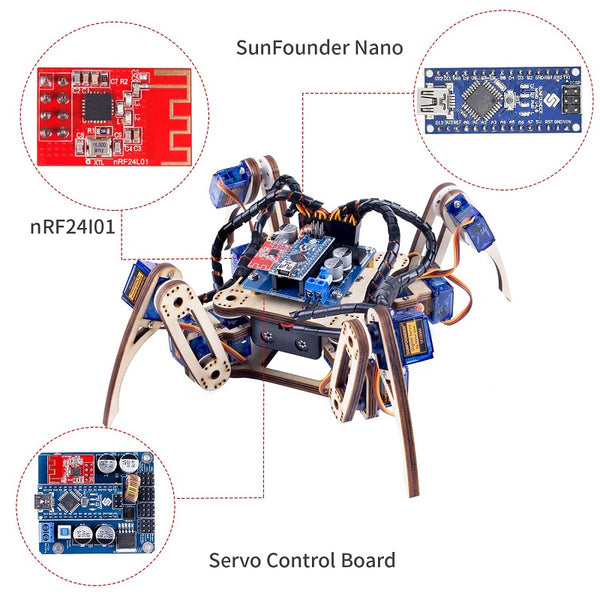 Remote Control Crawling Quadruped Wood Robot Learning Kit for Arduino Nano Board