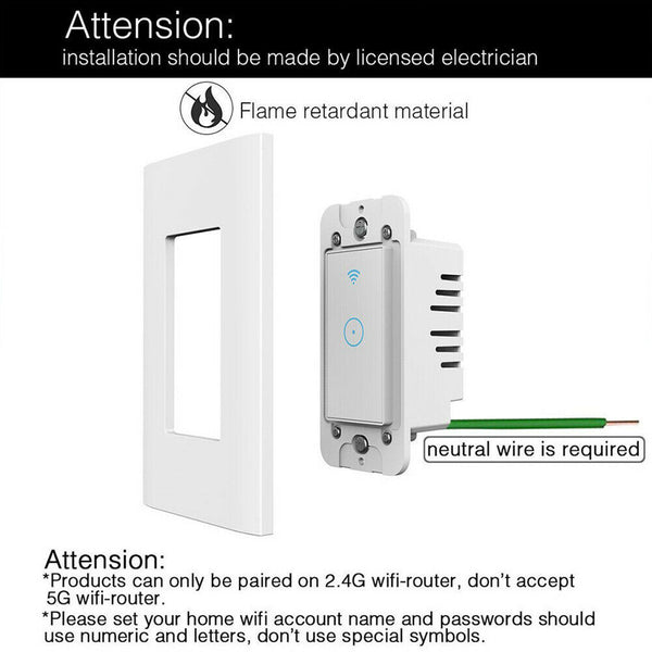 Smart WiFi Light Wall Voice Remote Control Switch w/ Alexa Google Home App Apps